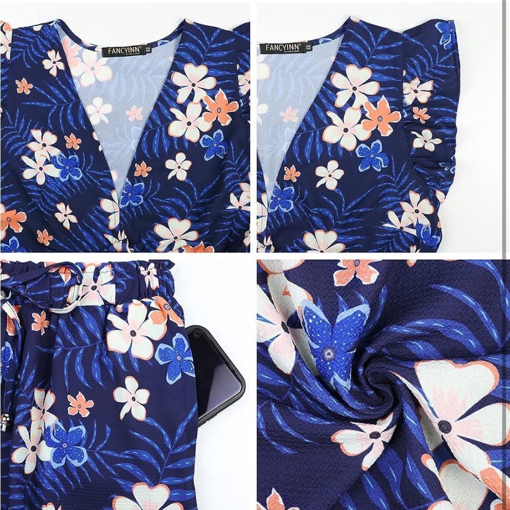 SZ XS 2Pieces Vacation‎ Outfits V Neck Ruffles Crop Top Drawstring Shorts Set - Picture 2 of 2